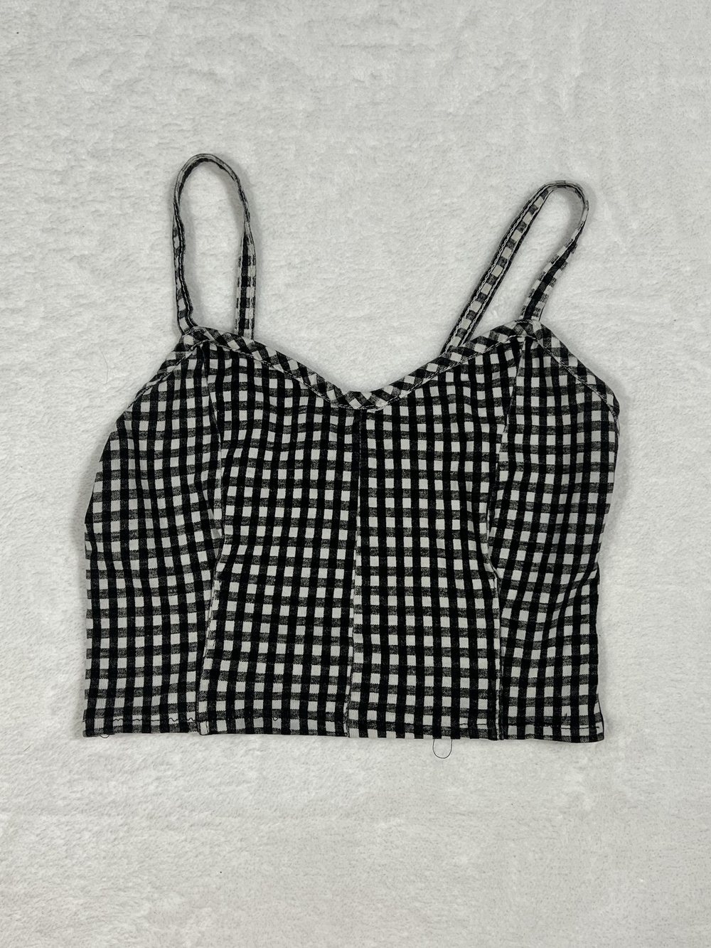 Black White Gingham Crop Top Spaghetti Strap Checkered Cami Sweetheart Neck